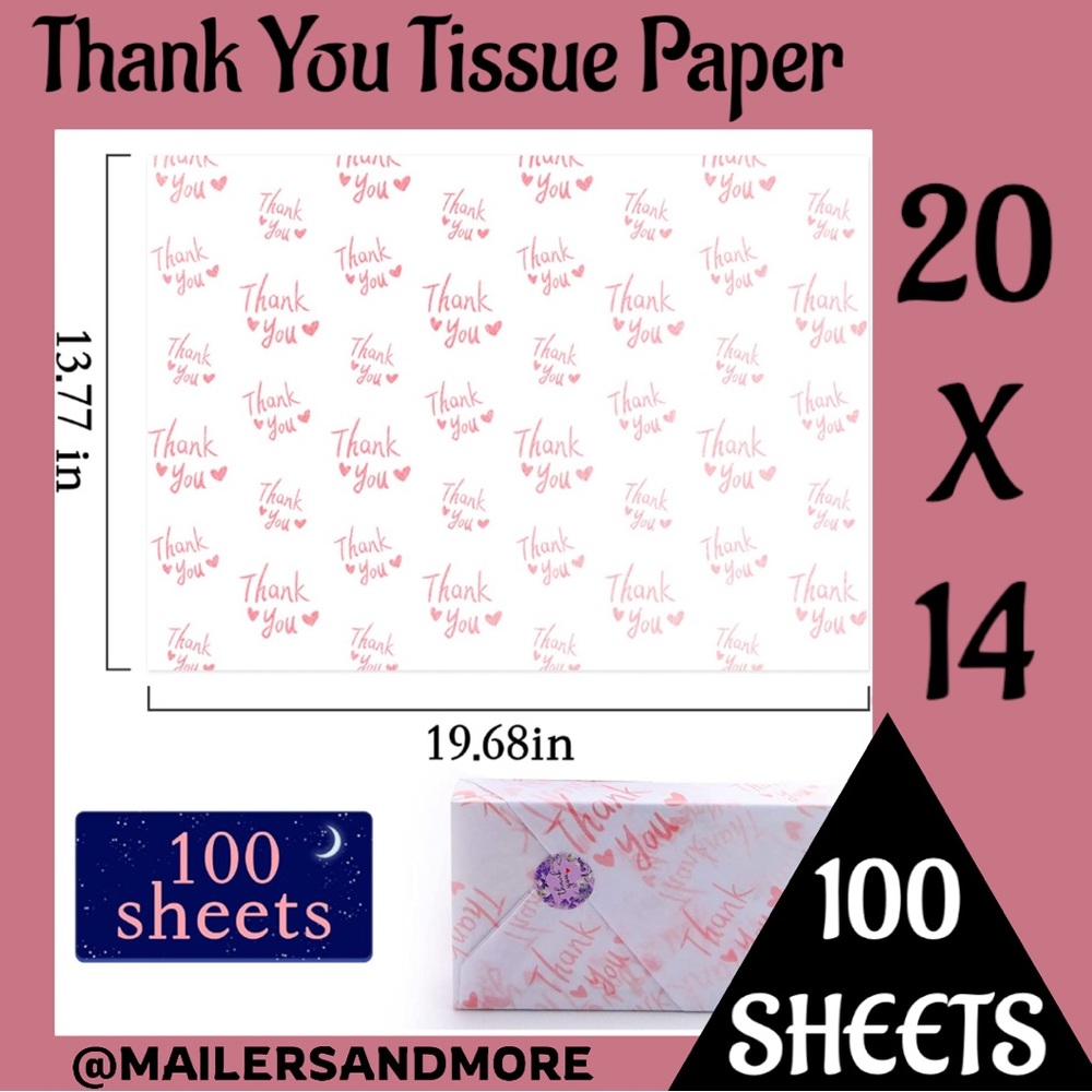 100 Pink Thank You Tissue Paper Sheets, 14x20 PRICE IS FIRM - Picture 3 of 9